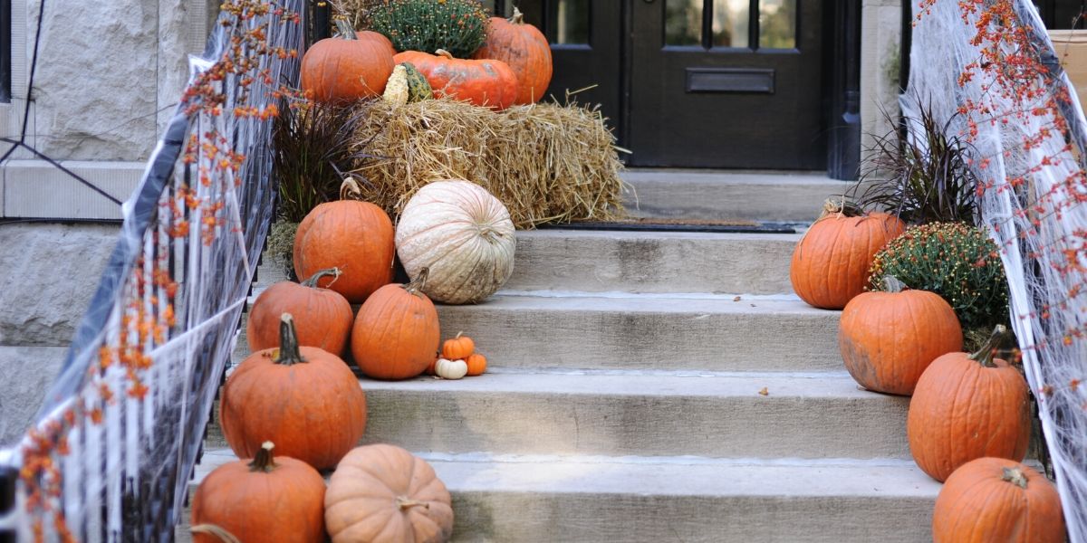 Pumpkins on a stairway